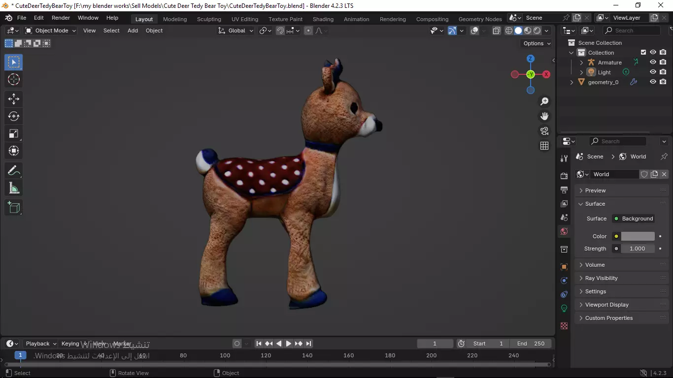 Cute Deer Tedy Bear Toy Low-poly 3D model_2