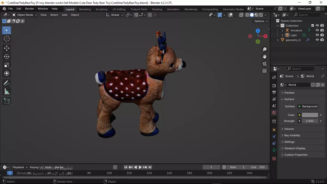 Cute Deer Tedy Bear Toy Low-poly 3D model_33