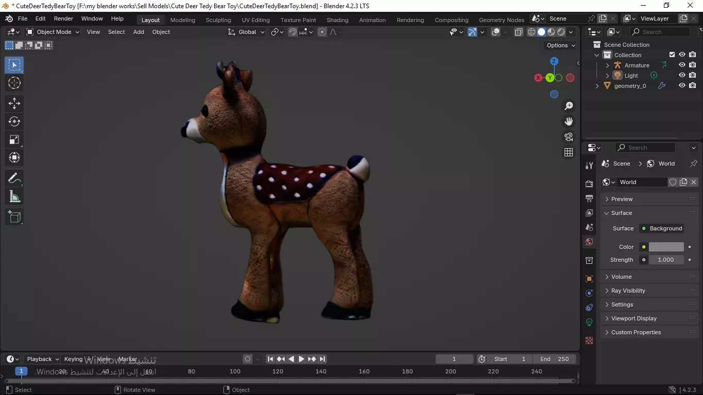 Cute Deer Tedy Bear Toy Low-poly 3D model_29