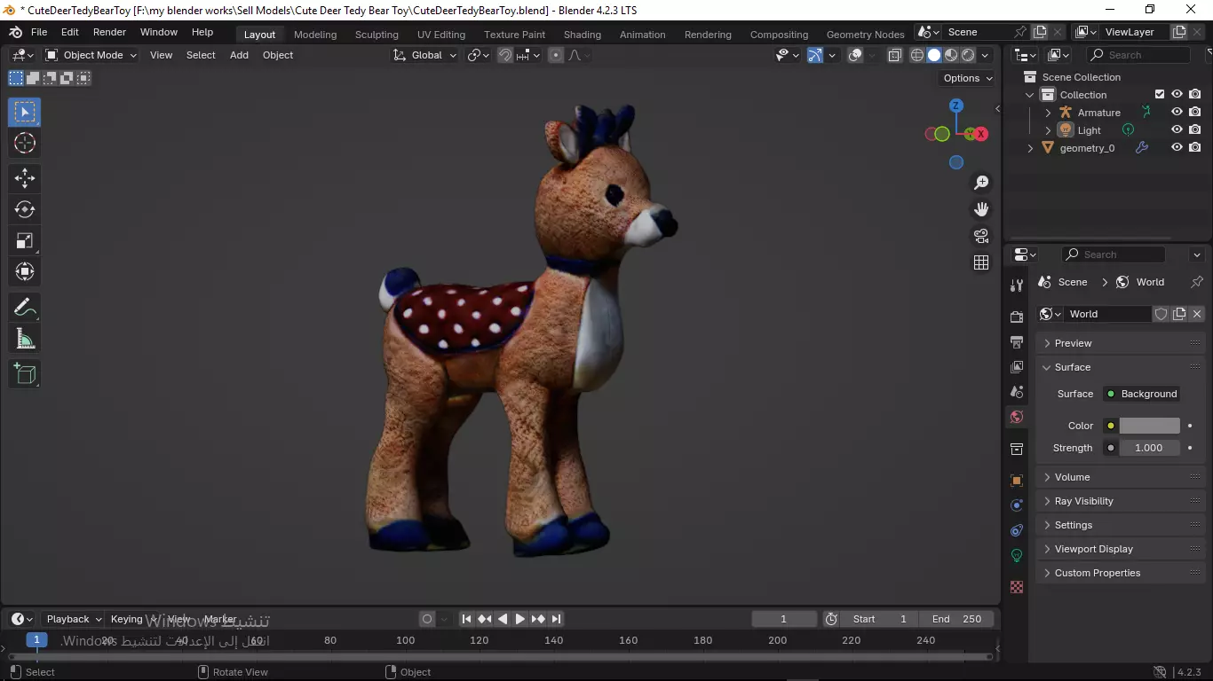 Cute Deer Tedy Bear Toy Low-poly 3D model_32