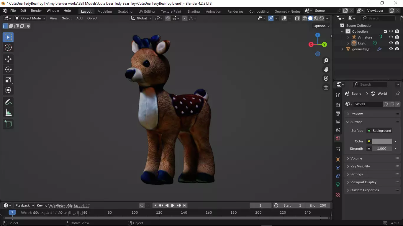Cute Deer Tedy Bear Toy Low-poly 3D model_23