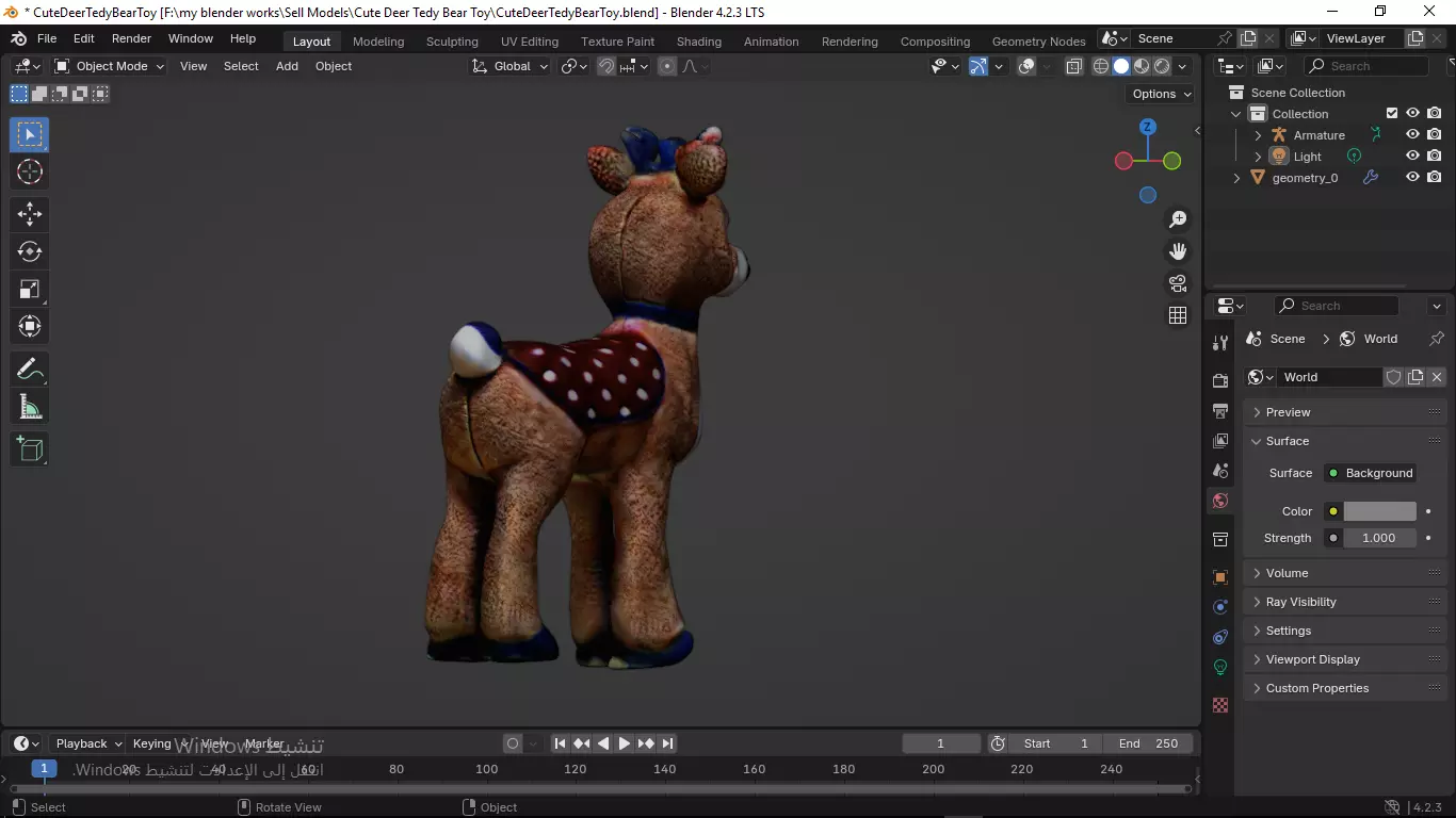Cute Deer Tedy Bear Toy Low-poly 3D model_5