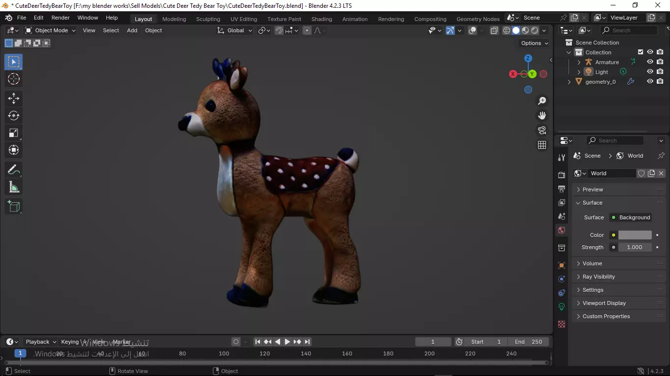 Cute Deer Tedy Bear Toy Low-poly 3D model_24