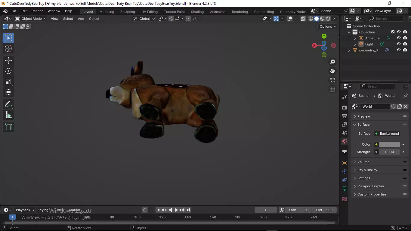 Cute Deer Tedy Bear Toy Low-poly 3D model_36