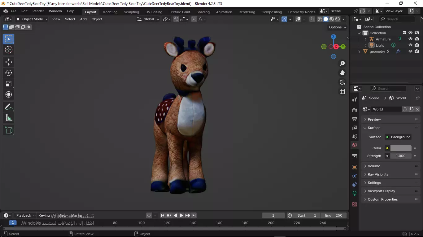 Cute Deer Tedy Bear Toy Low-poly 3D model_26
