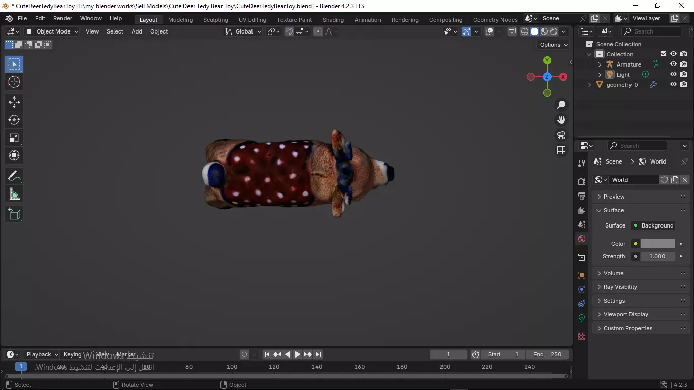 Cute Deer Tedy Bear Toy Low-poly 3D model_9