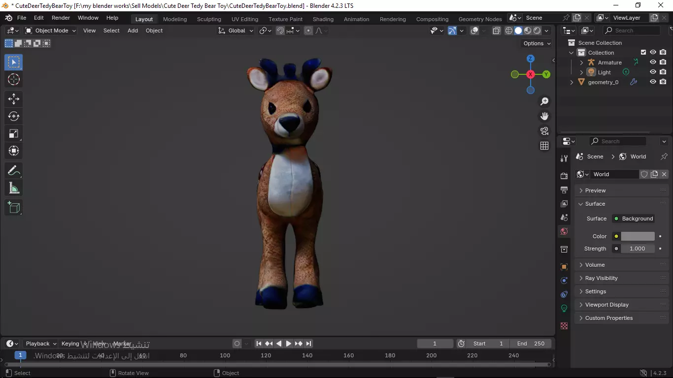 Cute Deer Tedy Bear Toy Low-poly 3D model_21