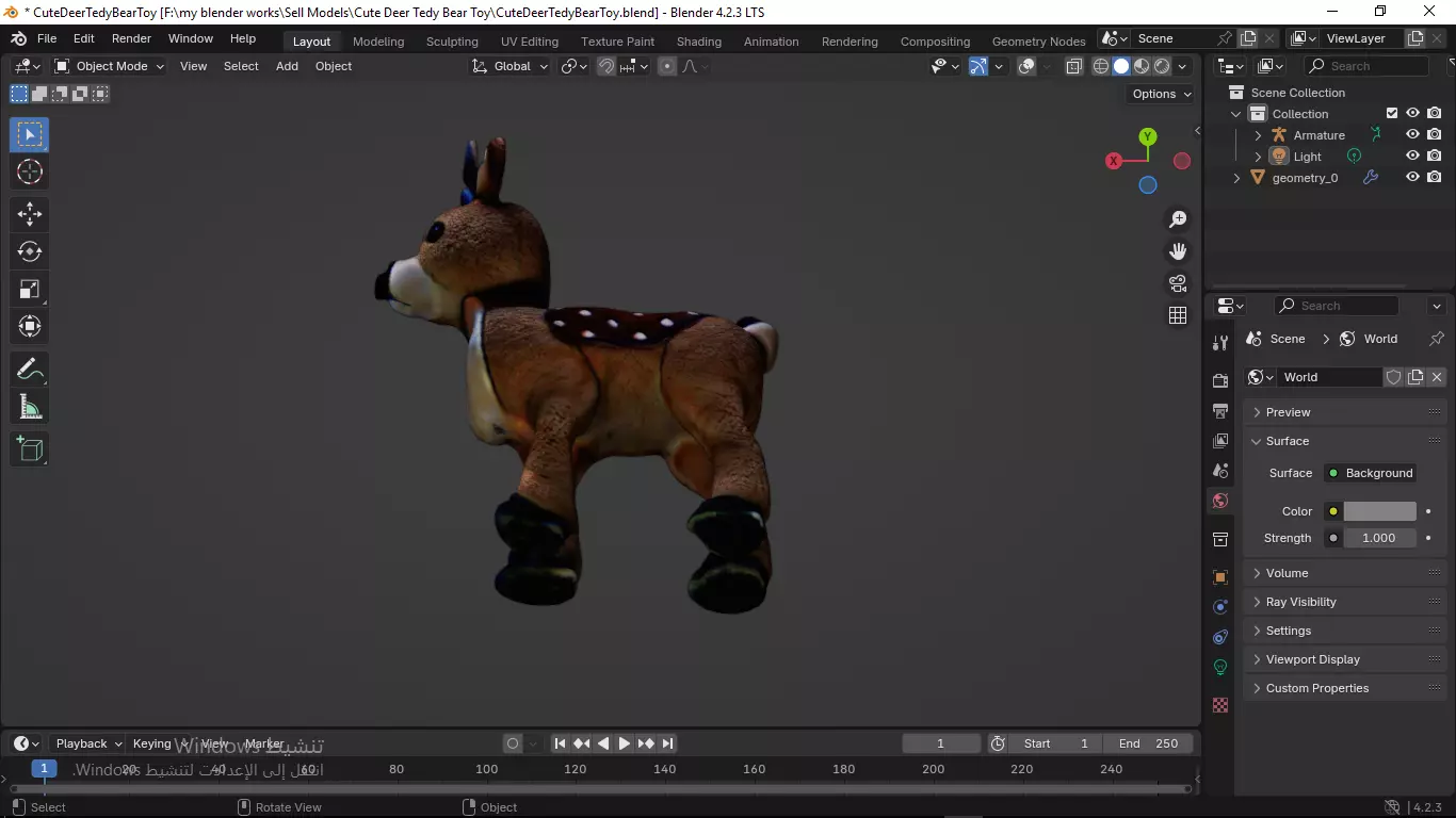 Cute Deer Tedy Bear Toy Low-poly 3D model_12