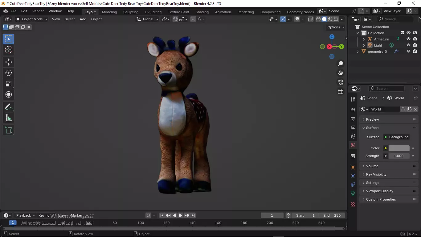 Cute Deer Tedy Bear Toy Low-poly 3D model_10