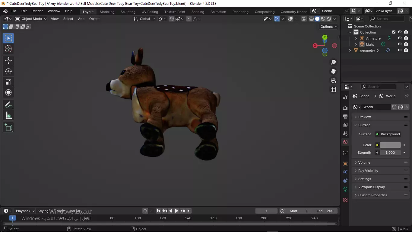 Cute Deer Tedy Bear Toy Low-poly 3D model_41