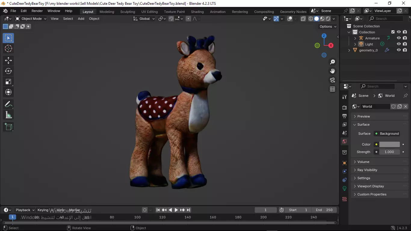 Cute Deer Tedy Bear Toy Low-poly 3D model_44