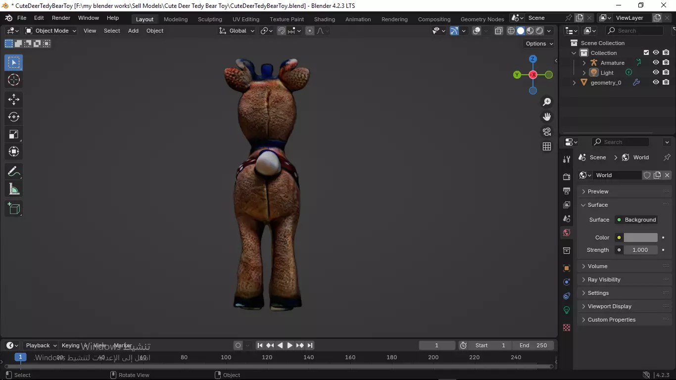 Cute Deer Tedy Bear Toy Low-poly 3D model_15