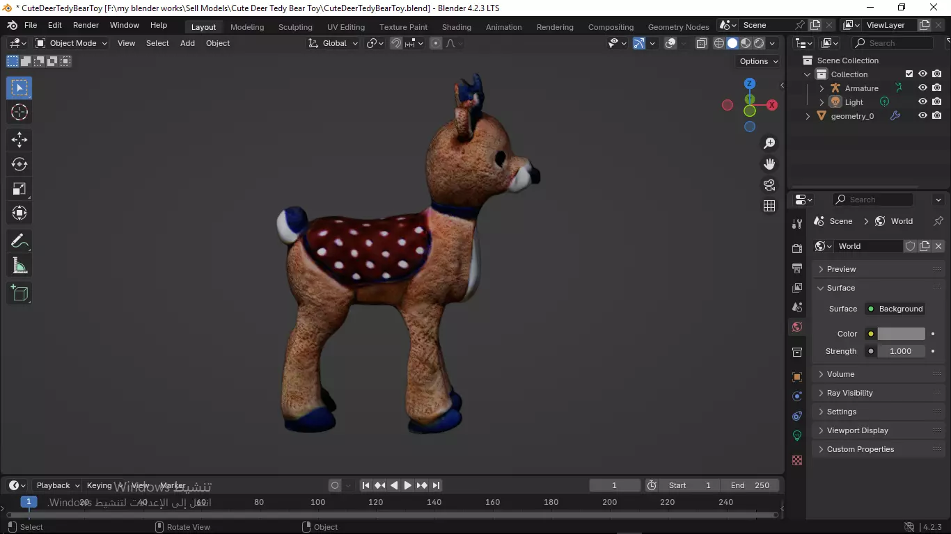 Cute Deer Tedy Bear Toy Low-poly 3D model_50