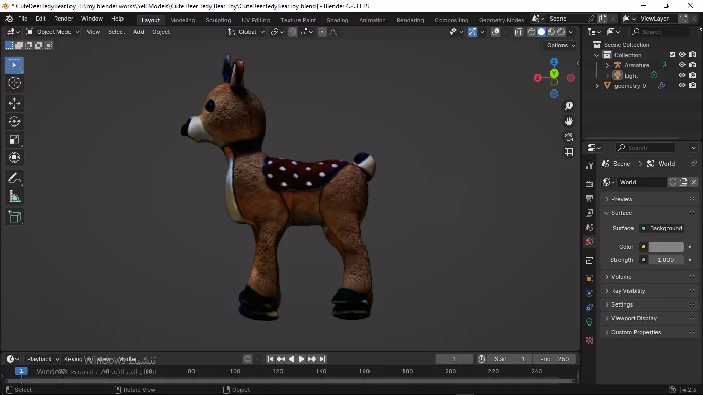 Cute Deer Tedy Bear Toy Low-poly 3D model_14