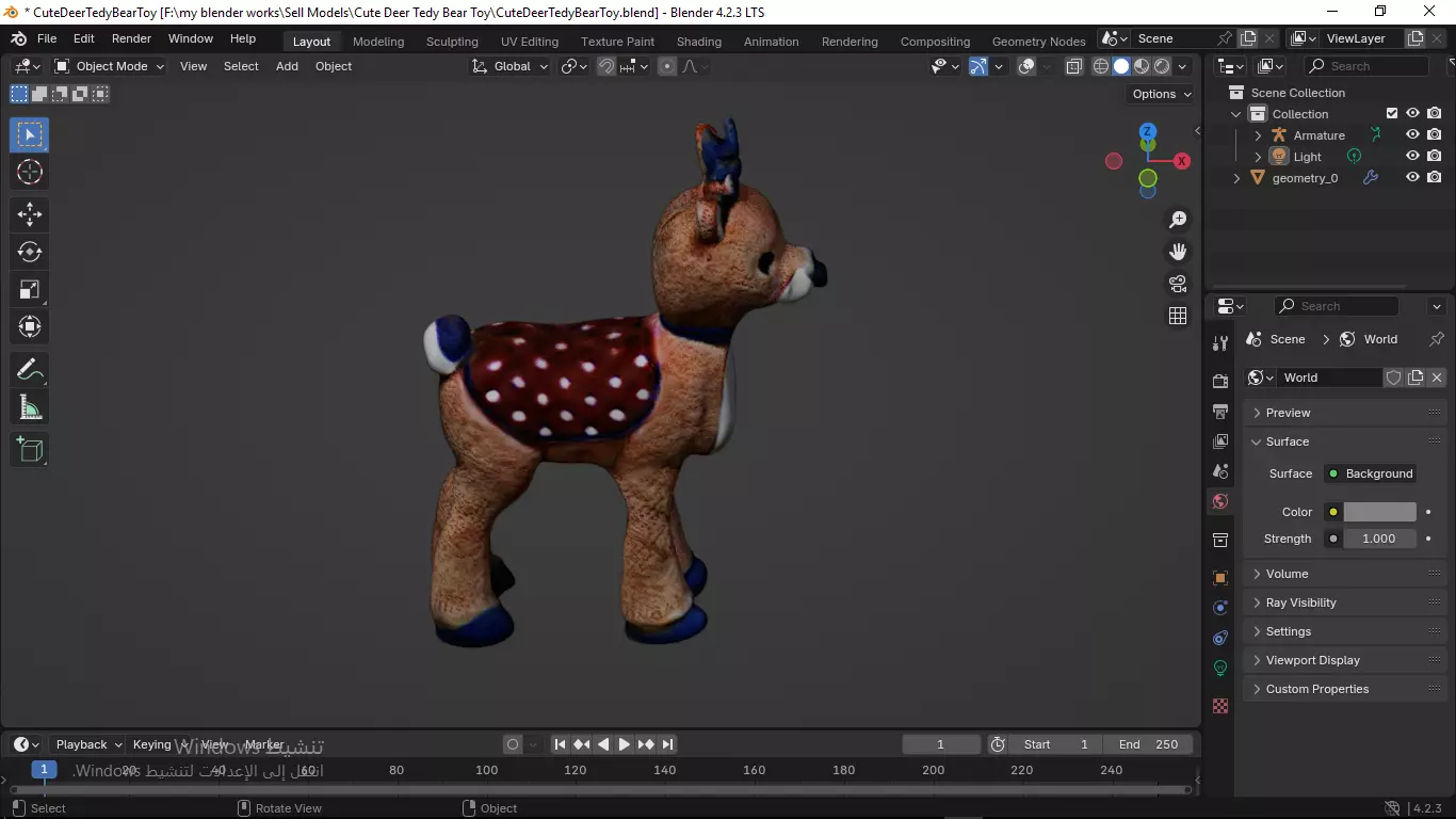 Cute Deer Tedy Bear Toy Low-poly 3D model_34