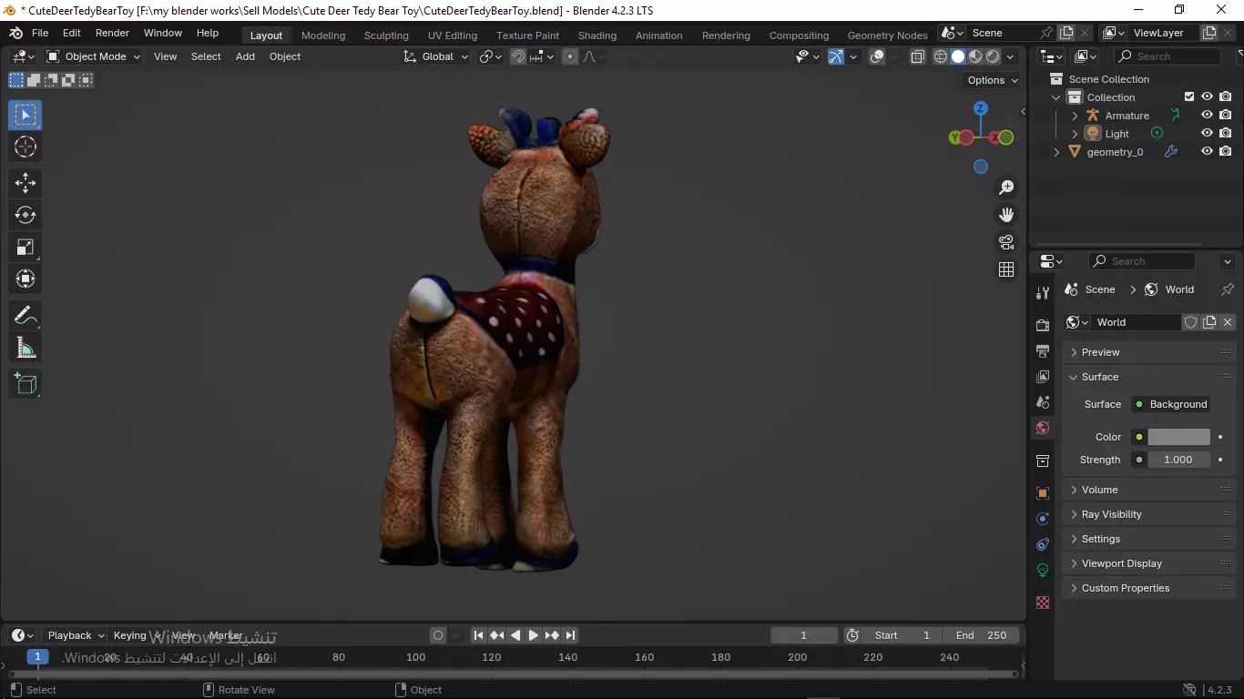 Cute Deer Tedy Bear Toy Low-poly 3D model_4