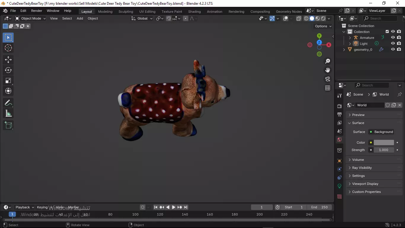 Cute Deer Tedy Bear Toy Low-poly 3D model_19