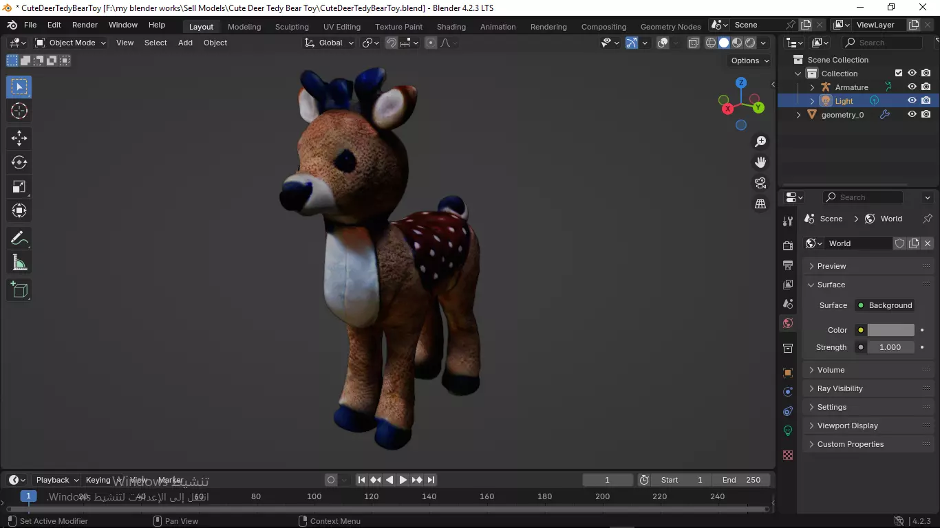 Cute Deer Tedy Bear Toy Low-poly 3D model_17