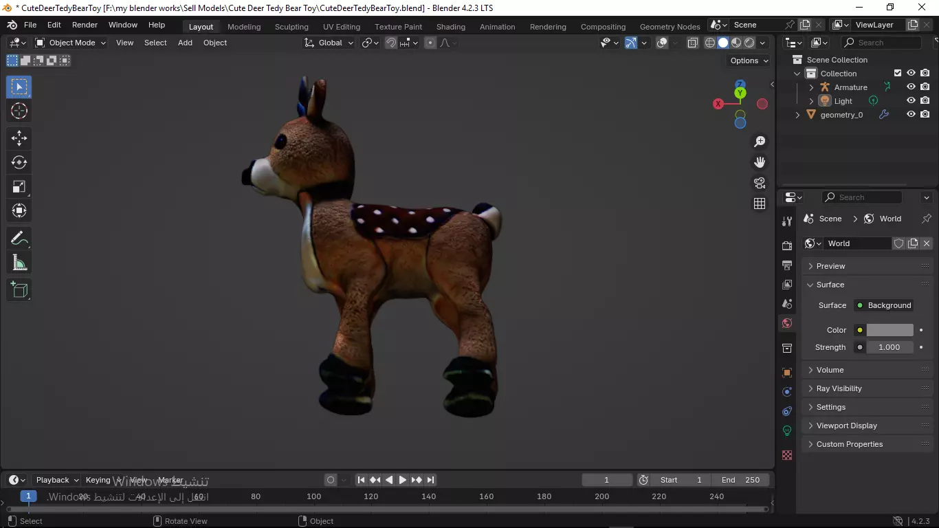 Cute Deer Tedy Bear Toy Low-poly 3D model_13