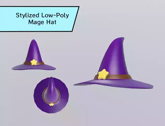 Stylized Low-Poly Mage Hat Low-poly 3D model