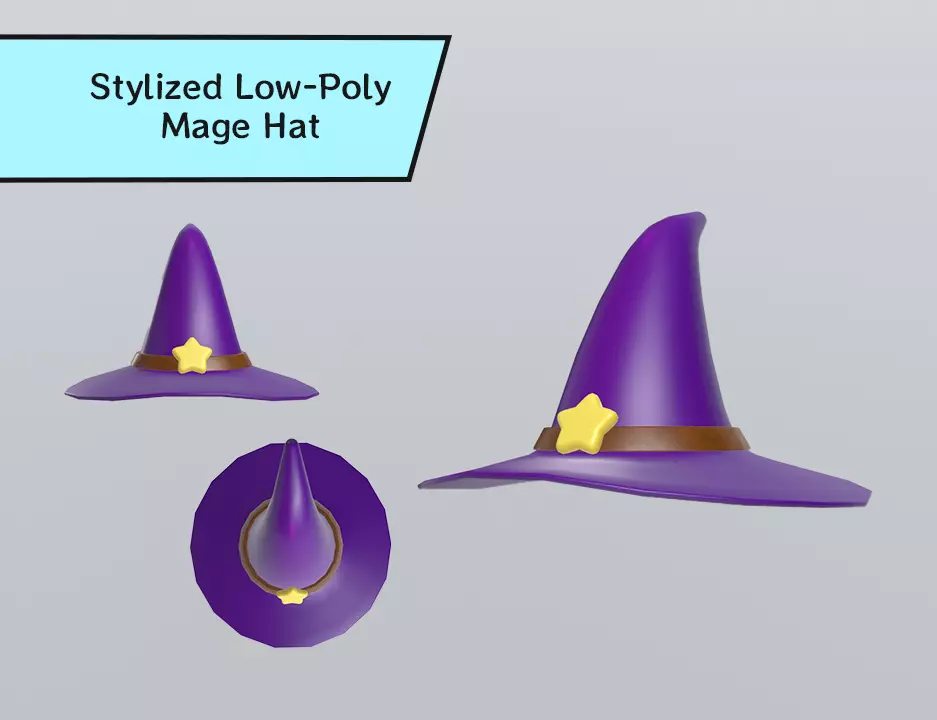 Stylized Low-Poly Mage Hat Low-poly 3D model_0