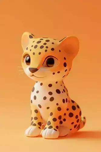 Cute Cheetah Cub 3D Cartoon Animal Big Eyes Spots