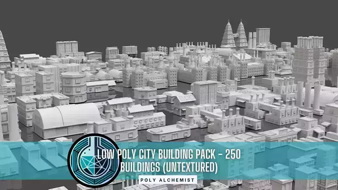 Low Poly City Buildings Pack Of 250 - Game Ready - Untextured 