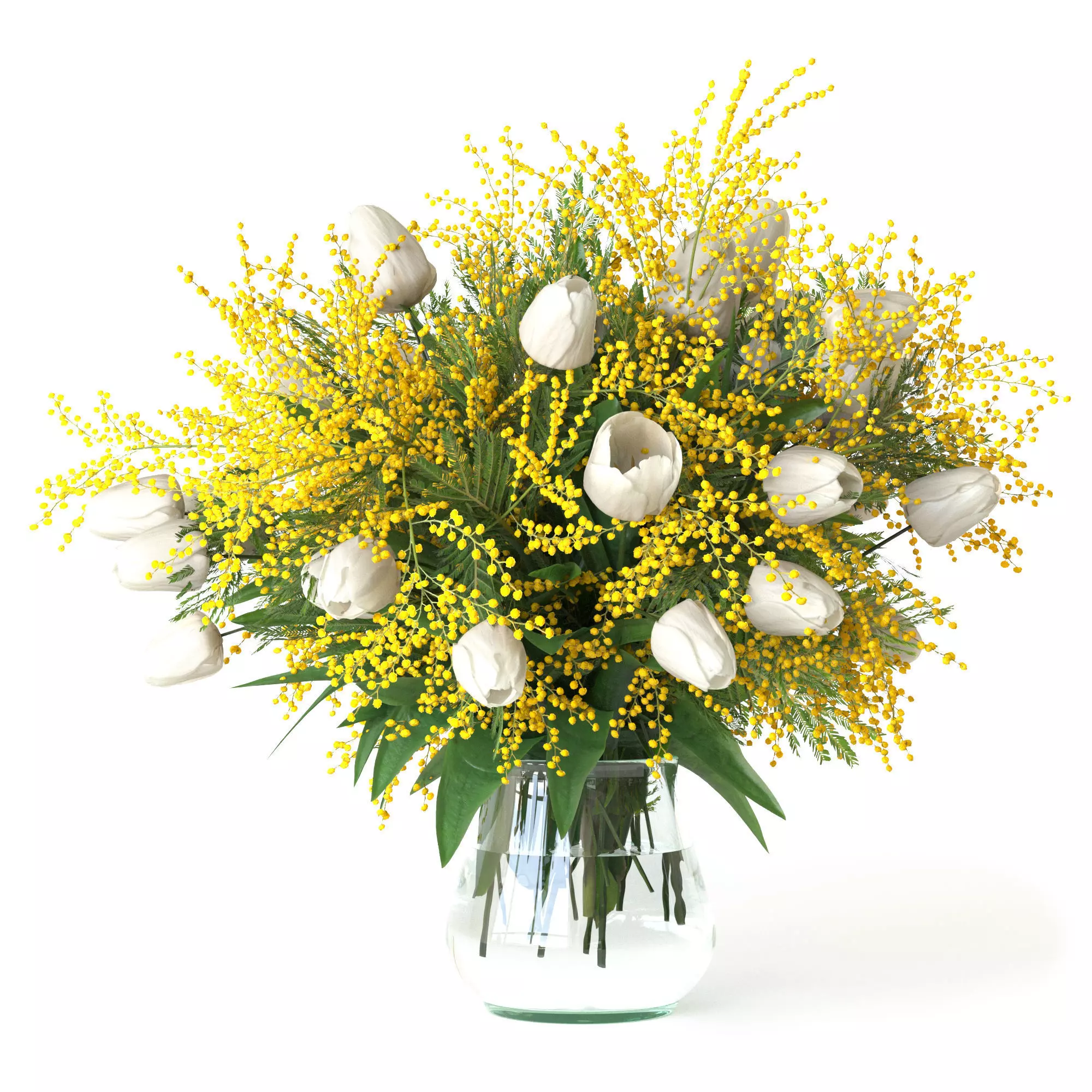 Bouquets of tulips narcissus and mimosa 3D model_2
