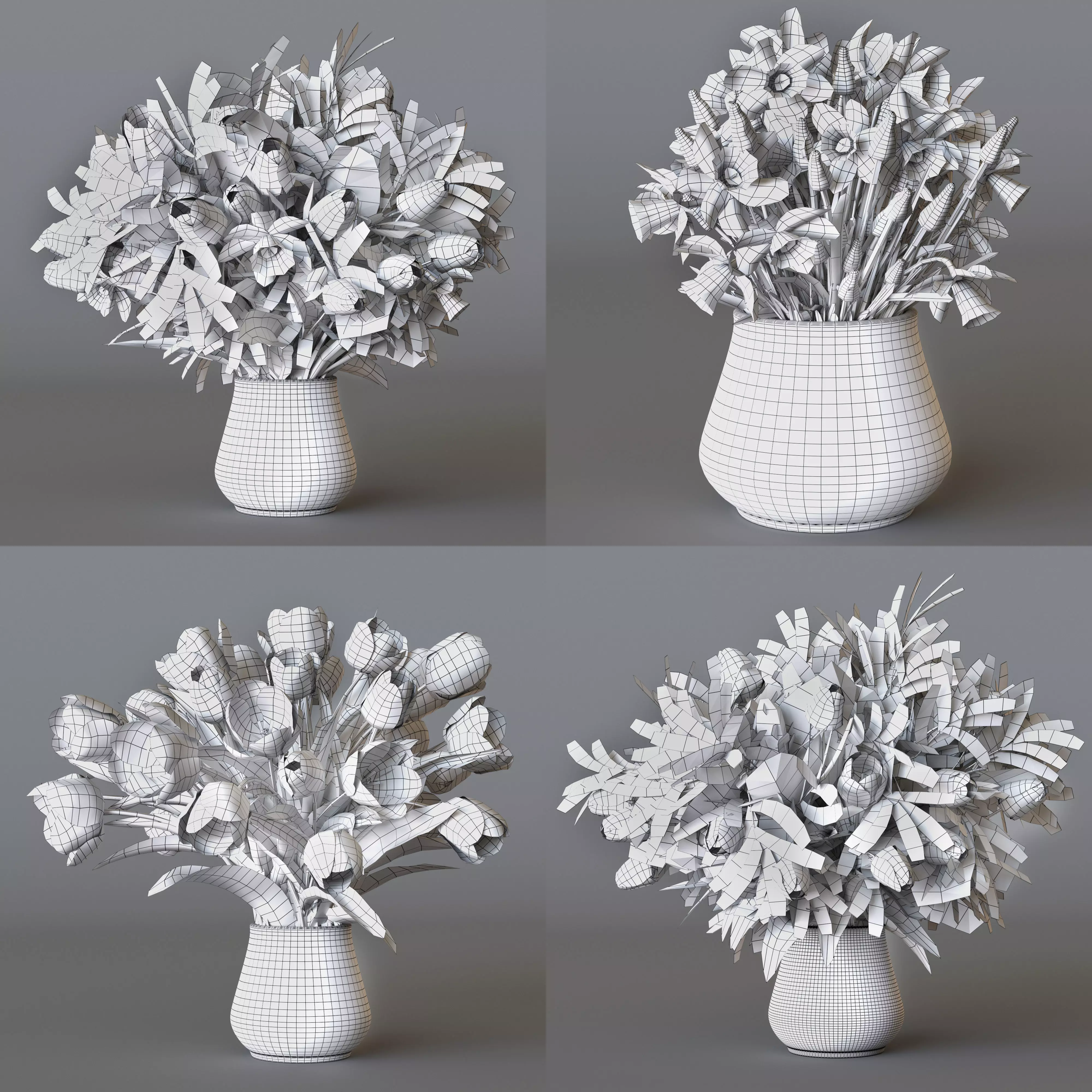 Bouquets of tulips narcissus and mimosa 3D model_6