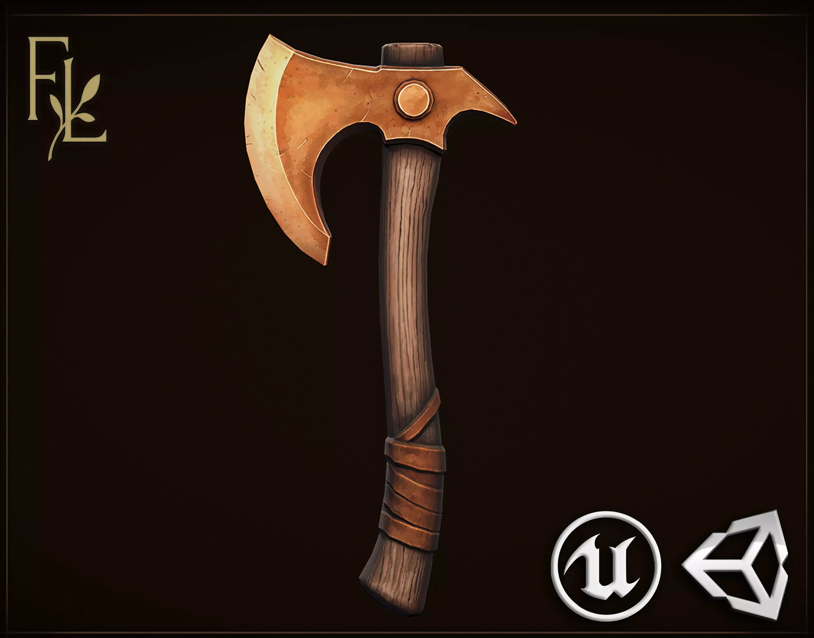 Copper Axe - Game Ready Weapon Low-poly 3D model_0