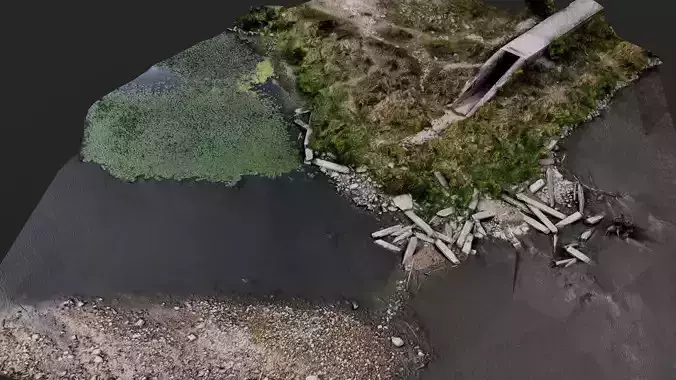 riverside bridge debris part PBR photogrammetry Low-poly 3D model