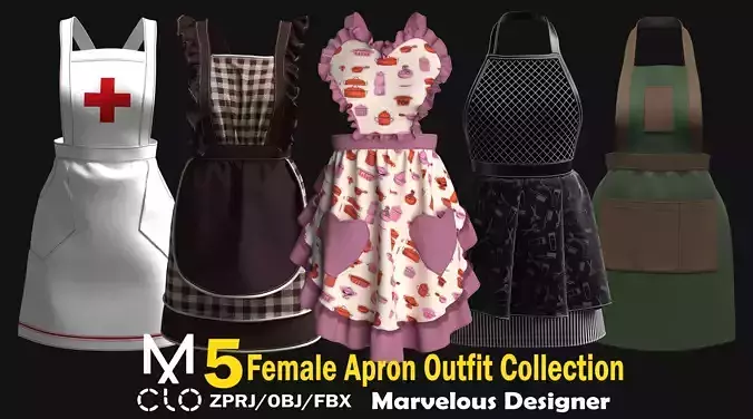 5 Female Apron Outfit Collection