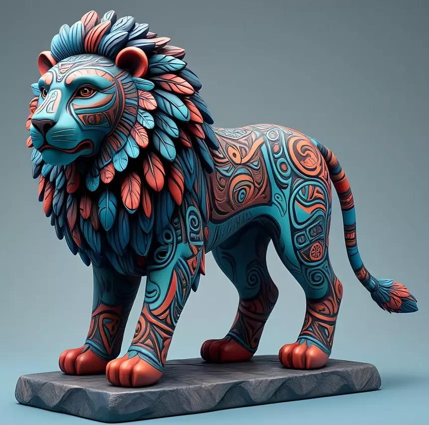 2294Laughing Lion with Majestic Mane Full Color Totem 3D print model_3