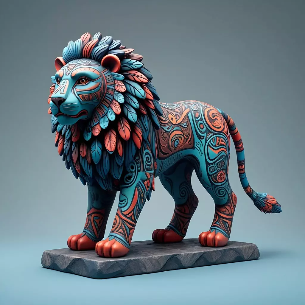 2294Laughing Lion with Majestic Mane Full Color Totem 3D print model_2