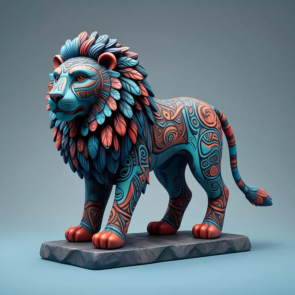 2294Laughing Lion with Majestic Mane Full Color Totem 3D print model_0