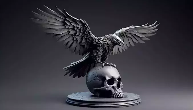 Menacing Raven on Skull