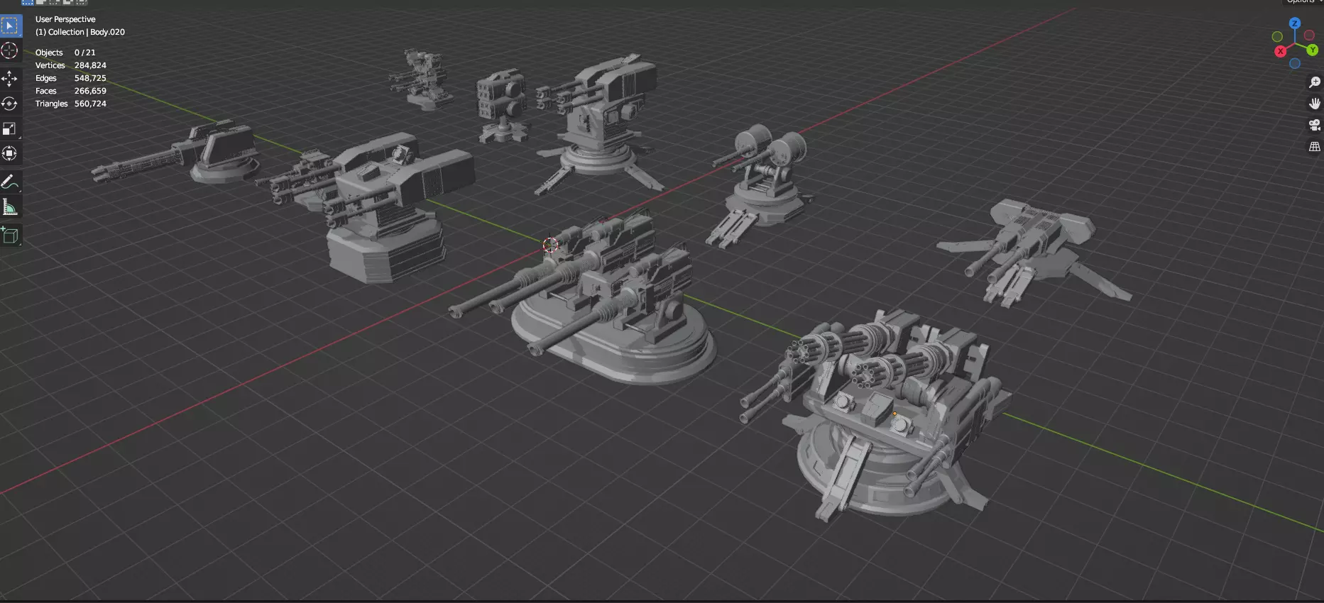 Turret and AA Gun Defense Pack - 1  - 10 Props - Untextured 3D model_38