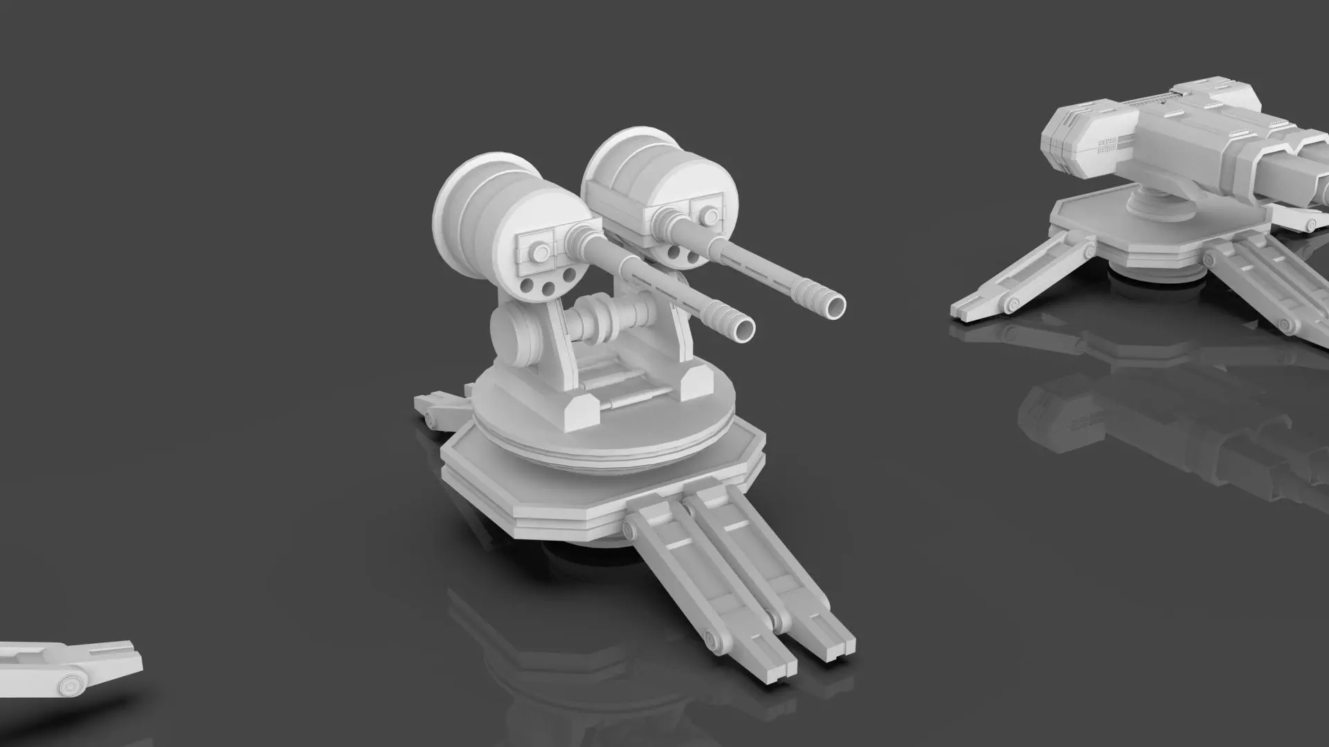Turret and AA Gun Defense Pack - 1  - 10 Props - Untextured 3D model_11