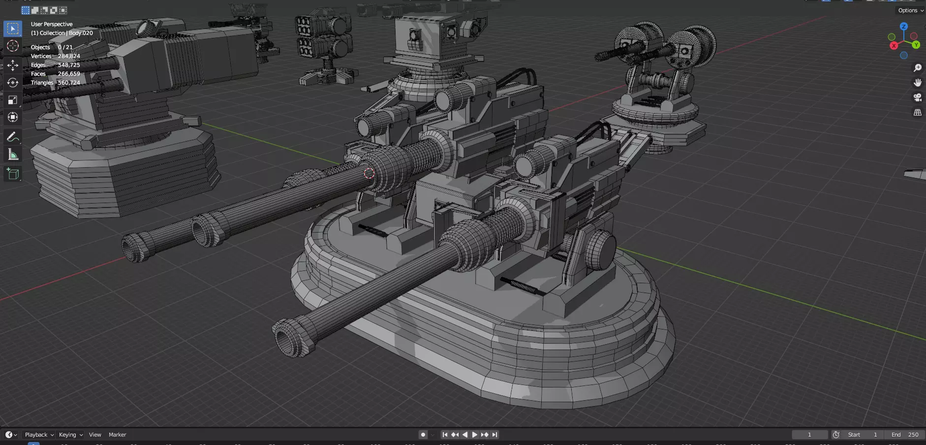 Turret and AA Gun Defense Pack - 1  - 10 Props - Untextured 3D model_18
