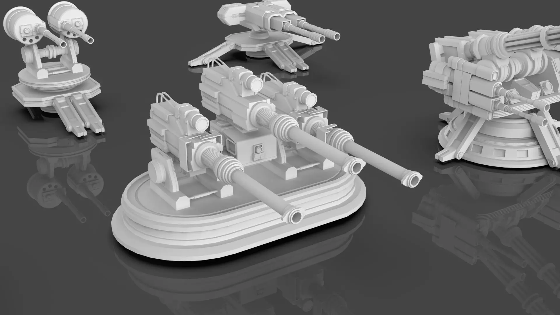 Turret and AA Gun Defense Pack - 1  - 10 Props - Untextured 3D model_7