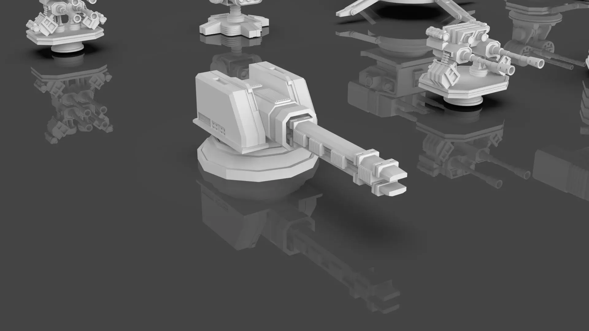 Turret and AA Gun Defense Pack - 1  - 10 Props - Untextured 3D model_4