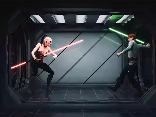 Jedi vs Sith Scene and T Pose Rigged Character 3D model