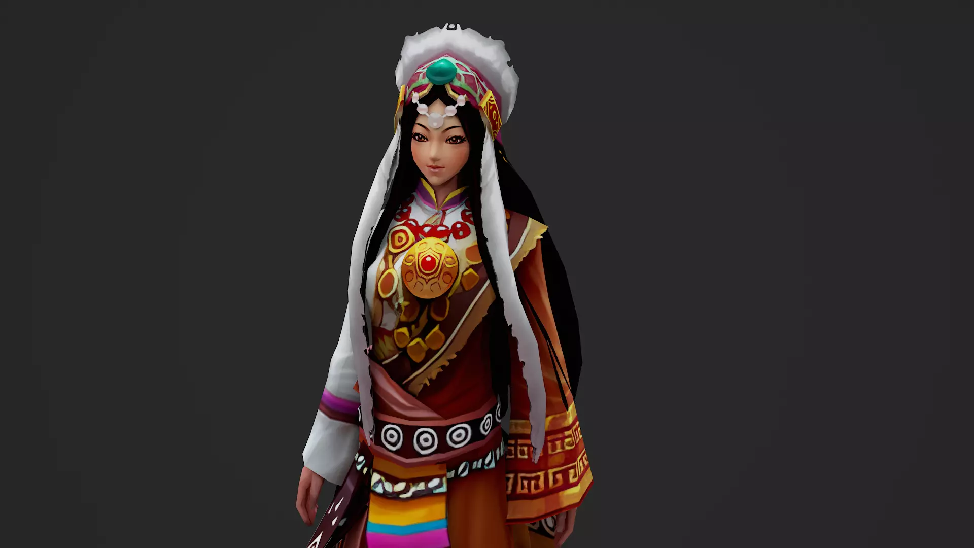 Stylized Tibetan Princess Character Ethnic girl Low-poly 3D model