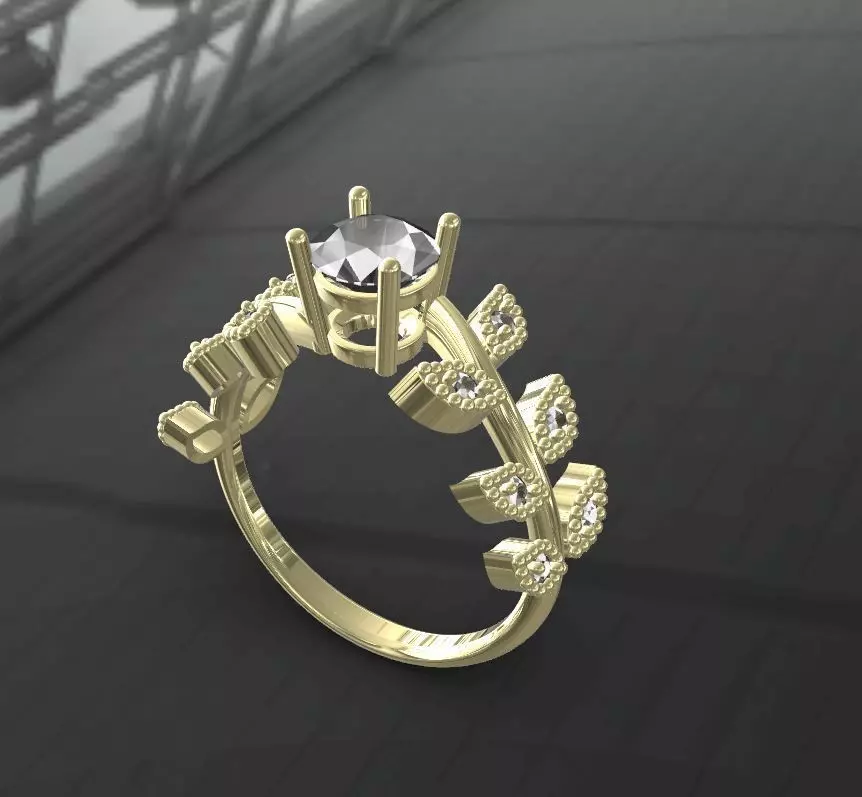 Elegant Leaf Ring 3D print model_0