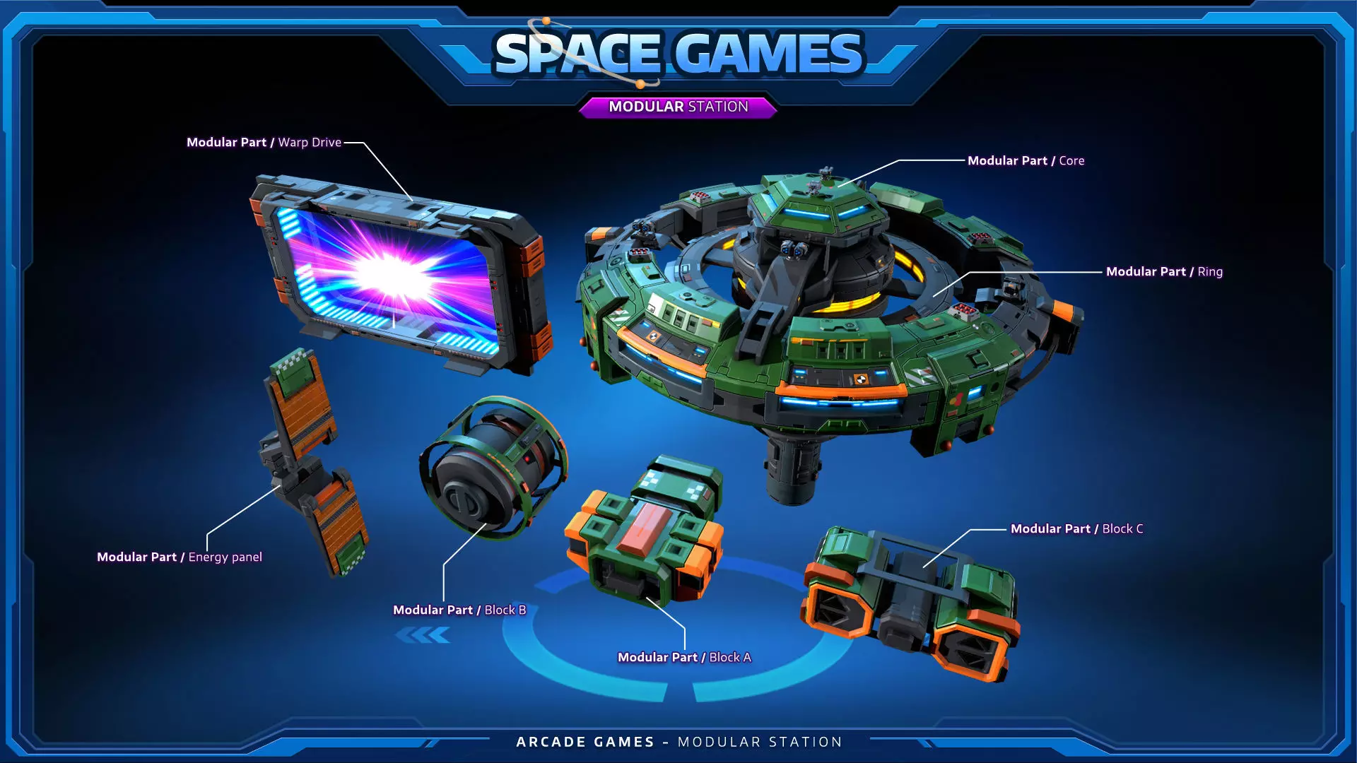 SPACE Games - Modular Space STATION Low-poly 3D model_2