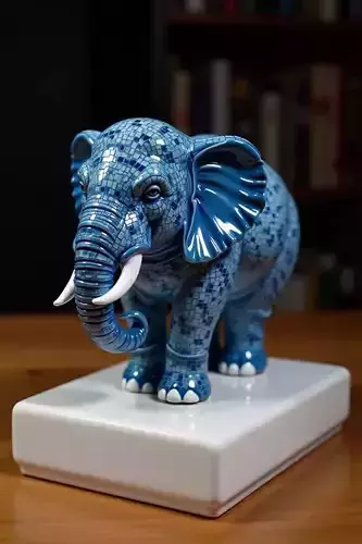 Blue Mosaic Elephant 3D Decorative Ceramic Animal Pattern Low-poly 3D model