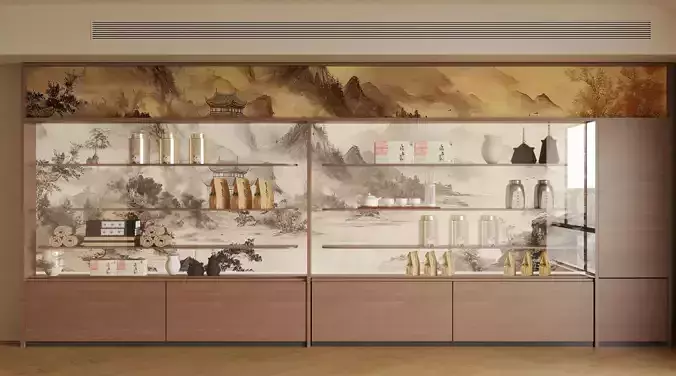 Chinese - style tea set storage cabinet