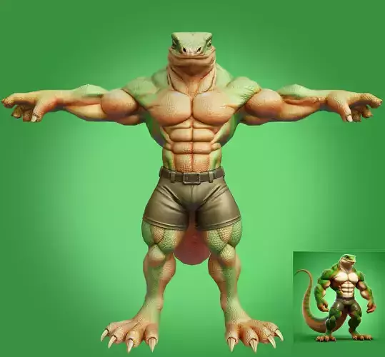 Humanoid Reptile  Low Poly Game Ready 3D Model