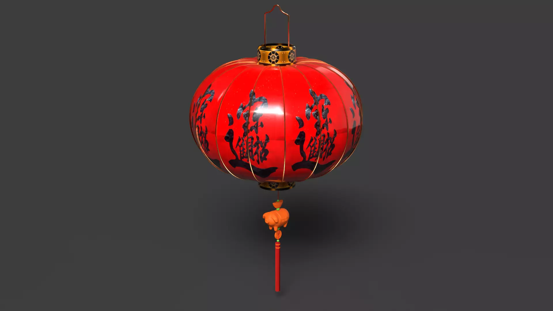 Chinese red lantern Low-poly 3D model_2