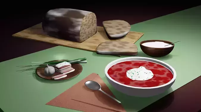 Traditional Ukrainian Borscht Set 3D Model